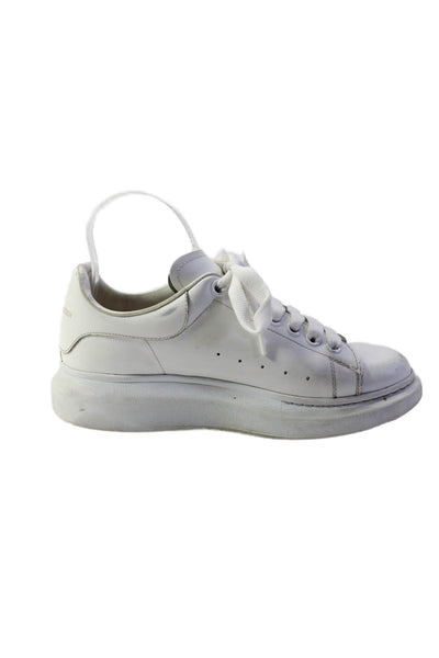 Alexander McQueen Womens Lace Up Back Logo Low Top Sneakers White Leather 38