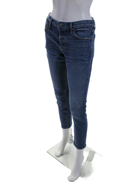 Grlfrnd Womens Mid Rise Button Up Skinny Leg Yasmin Jeans Blue Cotton Size 26