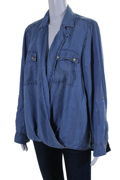 Michael Michael Kors Womens Long Sleeve Collared Button Down Top Blue 1X