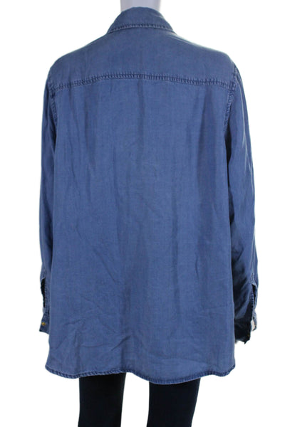 Michael Michael Kors Womens Long Sleeve Collared Button Down Top Blue 1X