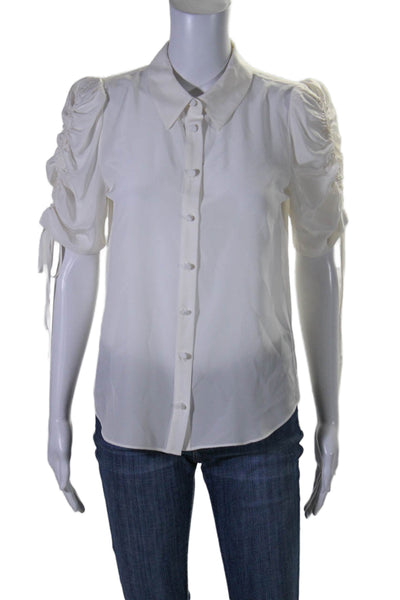 Veronica Beard Womens Silk Chiffon Short Sleeve Button Down Top White Size 4