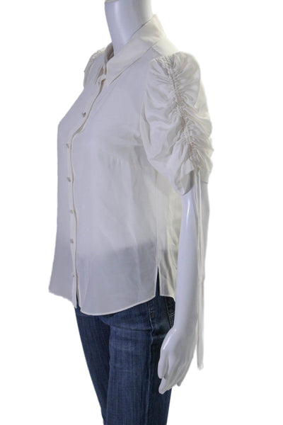 Veronica Beard Womens Silk Chiffon Short Sleeve Button Down Top White Size 4