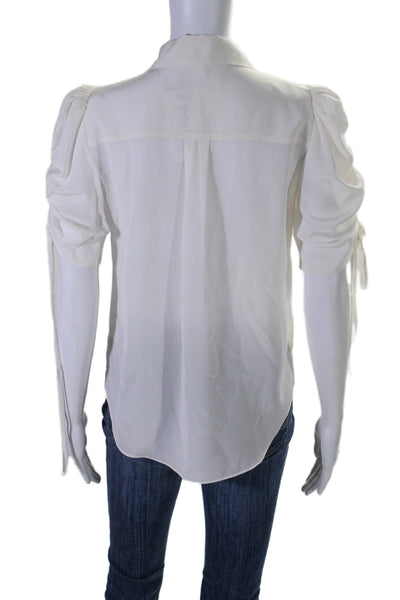 Veronica Beard Womens Silk Chiffon Short Sleeve Button Down Top White Size 4