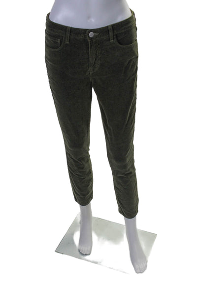 L'Agence Womens Cotton Felt Mid Rise Tapered Leg Trousers Olive Green Size 28