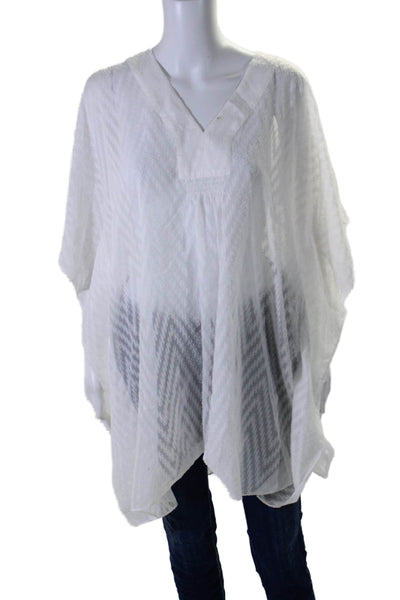 Brooks Brothers Womens V-Neck Textured Short Sleeve Tunic Blouse White Size L