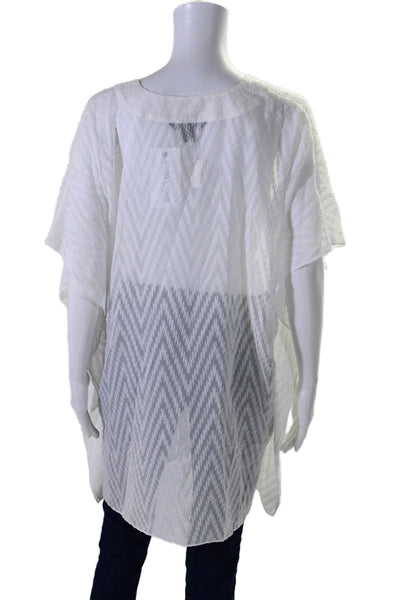 Brooks Brothers Womens V-Neck Textured Short Sleeve Tunic Blouse White Size L