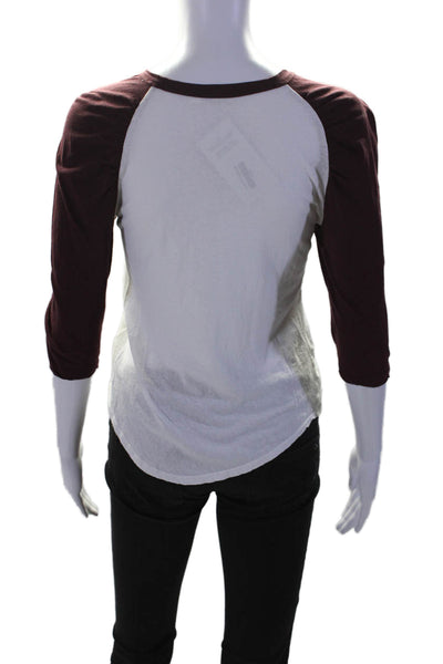 A.L.C. Womens Cotton White Maroon Crew Neck Raglan 3/4 Sleeve Tee Top Size XS