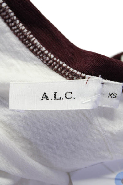 A.L.C. Womens Cotton White Maroon Crew Neck Raglan 3/4 Sleeve Tee Top Size XS