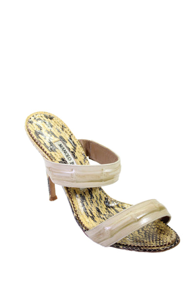 Manolo Blahnik Womens Leather Animal Print Slide On Sandals Beige Size 36 6