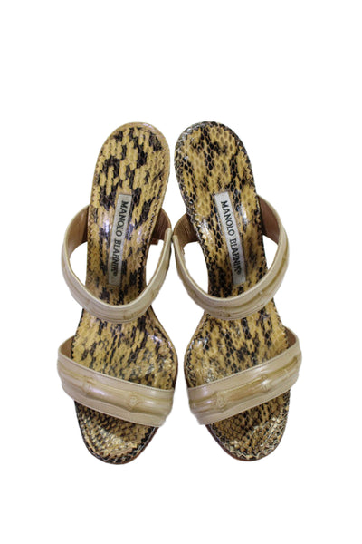 Manolo Blahnik Womens Leather Animal Print Slide On Sandals Beige Size 36 6