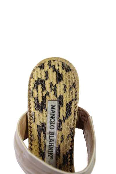 Manolo Blahnik Womens Leather Animal Print Slide On Sandals Beige Size 36 6