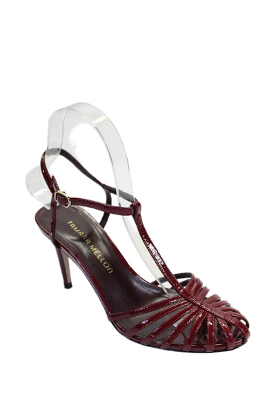 Tamara Mellon Womens Patent Leather Closed Toe Sandals Heels Red Size 35.5