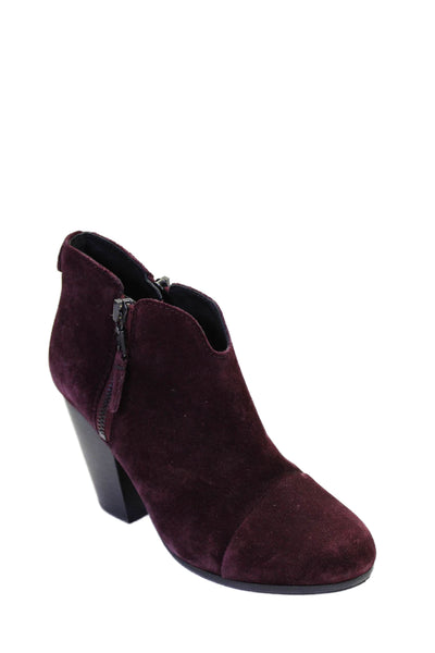 Rag & Bone Womens Suede Round Toe Zip Up Ankle Booties Burgundy Size 35 5