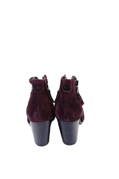 Rag & Bone Womens Suede Round Toe Zip Up Ankle Booties Burgundy Size 35 5