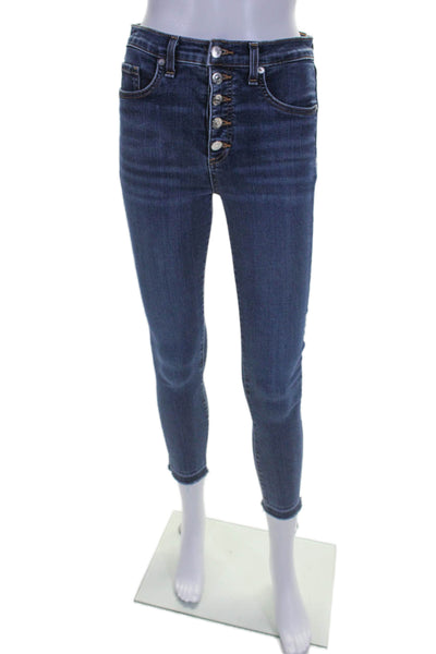 Veronica Beard Jeans Womens Button Up Debbie Skinny Leg Jeans Blue Cotton Size 2