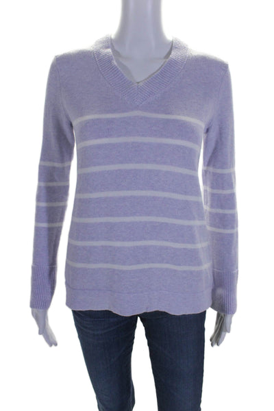 Kinross Womens Striped V Neck Sweater Lavender Purple White Size Extra Small