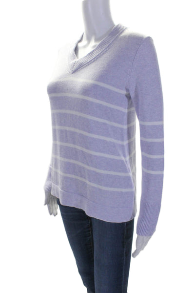 Kinross Womens Striped V Neck Sweater Lavender Purple White Size Extra Small