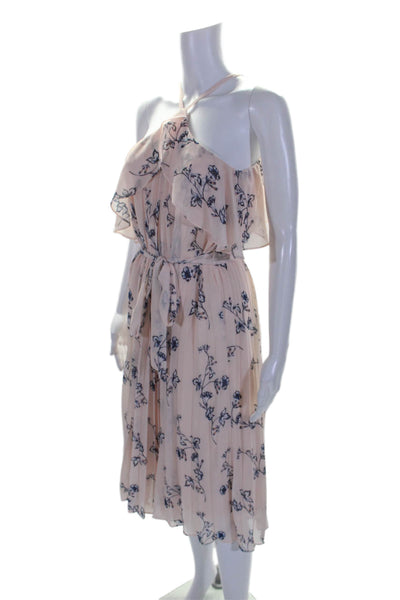 Shoshanna Womens Floral Print Sleeveless Pleated Maxi Dress Pink Blue Size 6