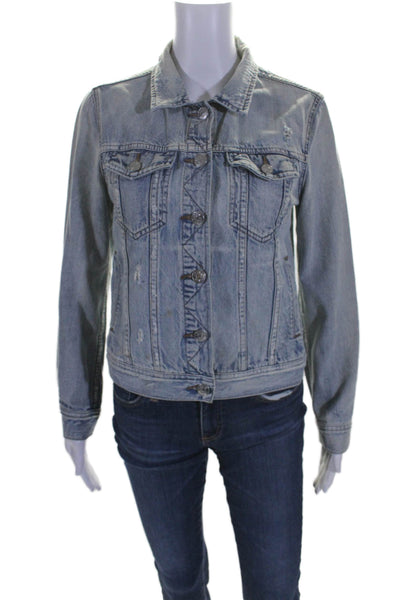 J Crew Womens Blue Indigo Cotton Distress Long Sleeve Denim Jacket Size S