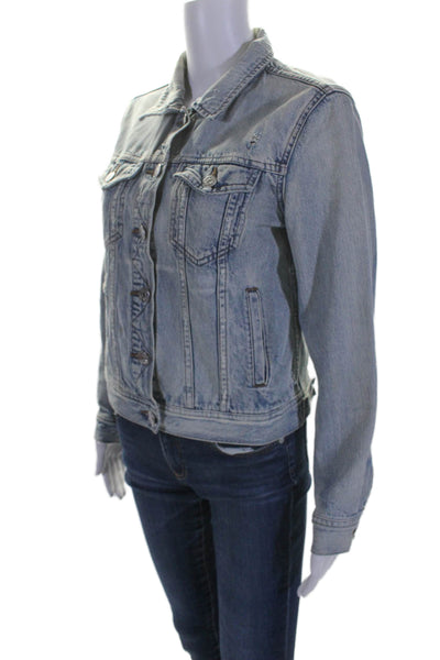 J Crew Womens Blue Indigo Cotton Distress Long Sleeve Denim Jacket Size S