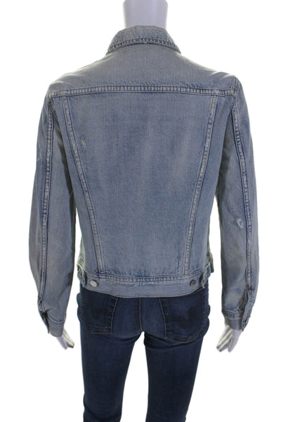 J Crew Womens Blue Indigo Cotton Distress Long Sleeve Denim Jacket Size S