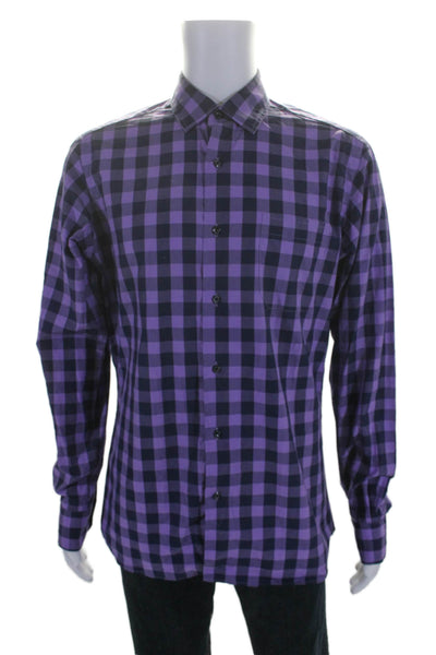 Taylor Stitch Mens Check Print Collar Long Sleeve Button Top Purple Size EUR 44