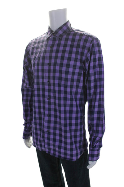 Taylor Stitch Mens Check Print Collar Long Sleeve Button Top Purple Size EUR 44