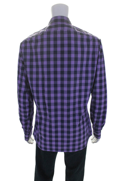 Taylor Stitch Mens Check Print Collar Long Sleeve Button Top Purple Size EUR 44