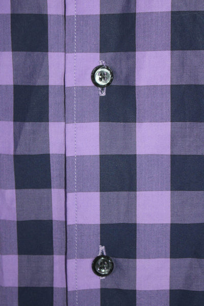 Taylor Stitch Mens Check Print Collar Long Sleeve Button Top Purple Size EUR 44