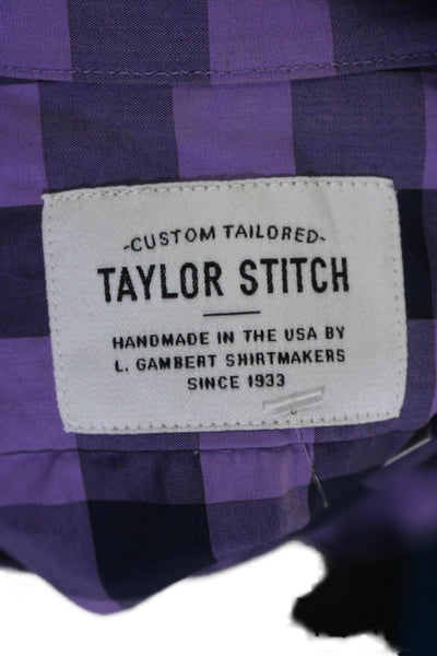 Taylor Stitch Mens Check Print Collar Long Sleeve Button Top Purple Size EUR 44