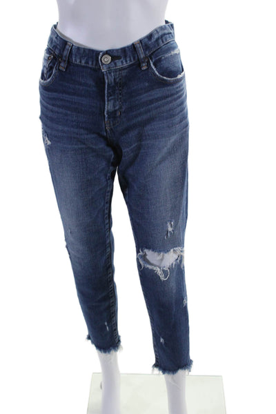 Moussy Womens Mid Rise Distressed Straight Leg Jeans Blue Size 29