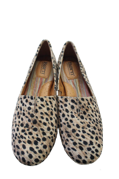 Born Womens Animal Print Round Toe Darted Slip-On Casual Flats Brown Size 7.5