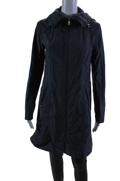 Cole Haan Womens Navy Full Zip Long Sleeve Hooded Windbreaker Jacket Size S