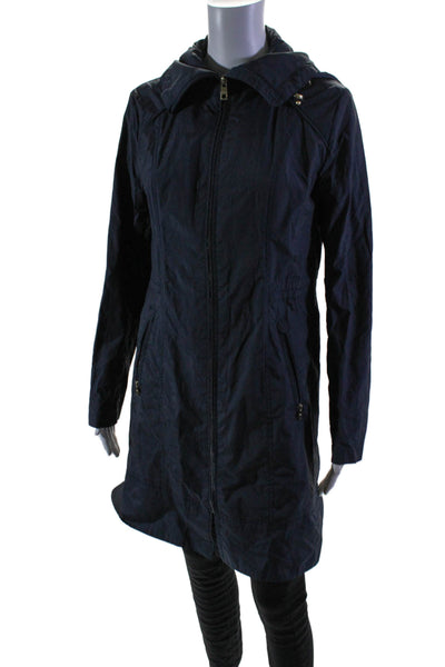 Cole Haan Womens Navy Full Zip Long Sleeve Hooded Windbreaker Jacket Size S