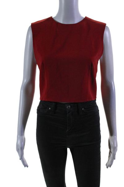 Alice + Olivia Womens Red Crew Neck Zip Back Sleeveless Blouse Top Size S