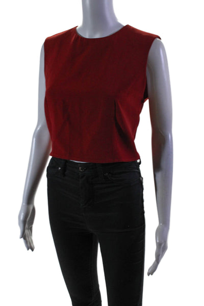 Alice + Olivia Womens Red Crew Neck Zip Back Sleeveless Blouse Top Size S