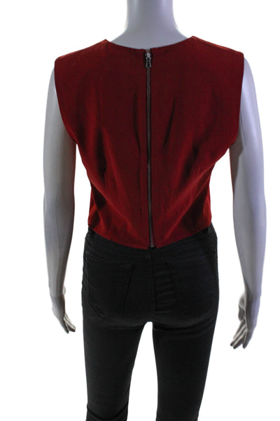 Alice + Olivia Womens Red Crew Neck Zip Back Sleeveless Blouse Top Size S