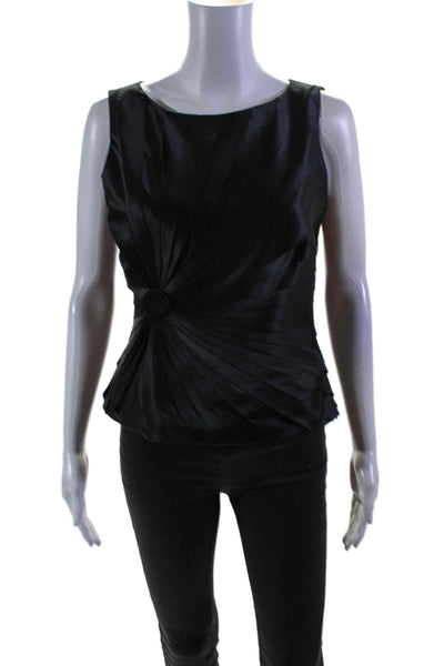 Calvin Klein Womens Black Crew Neck Pleated Detail Sleeveless Blouse Top Size S