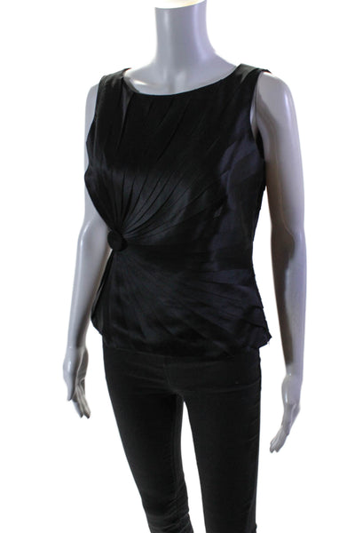 Calvin Klein Womens Black Crew Neck Pleated Detail Sleeveless Blouse Top Size S