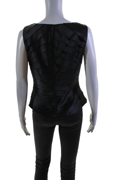Calvin Klein Womens Black Crew Neck Pleated Detail Sleeveless Blouse Top Size S