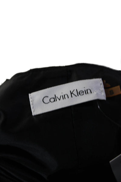 Calvin Klein Womens Black Crew Neck Pleated Detail Sleeveless Blouse Top Size S