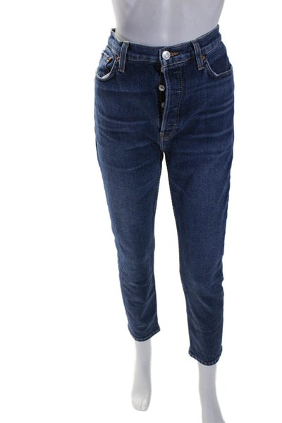 Re/Done Womens High Rise Skinny Leg Ankle Crop Jeans Blue Cotton Size 29