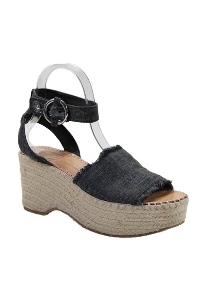 Dolce Vita Womens Frayed Ankle Strap High Heel Espadrille Sandals Black Size 6.5