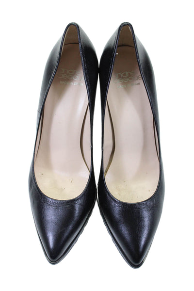 Andre Assous Womens Leather Pointed Toe High Block Heel Pumps Black Size 7.5US