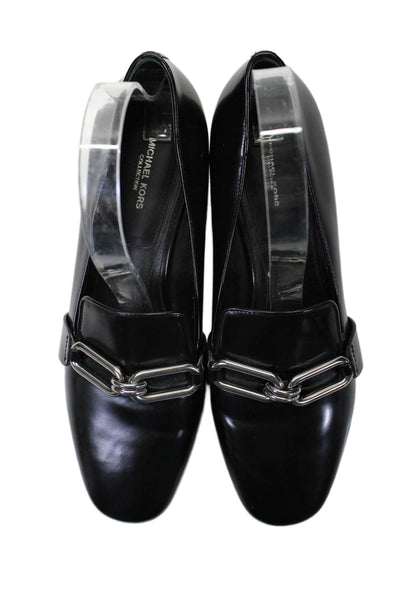 Michael Kors Collection Womens Leather Metal Link Low Heel Loafers Black Size 7