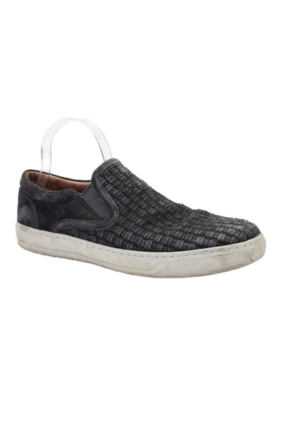 Vince Mens Slip On Woven Suede Low Top Sneakers Gray White Size 9