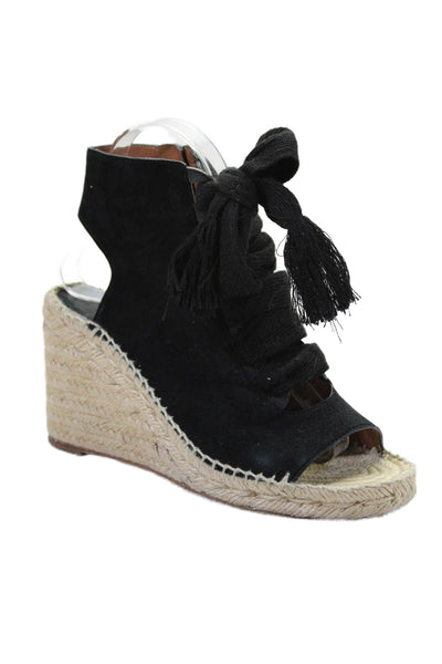 Chloe Womens Wedge Heel Lace Up Ankle Strap Espadrilles Sandals Black Size 39