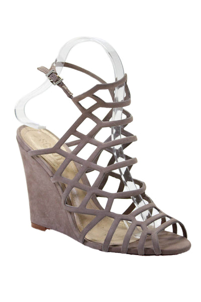 Schutz Women's Open Toe Cage Gladiator Wedge Suede Sandals Tan Size 6.5