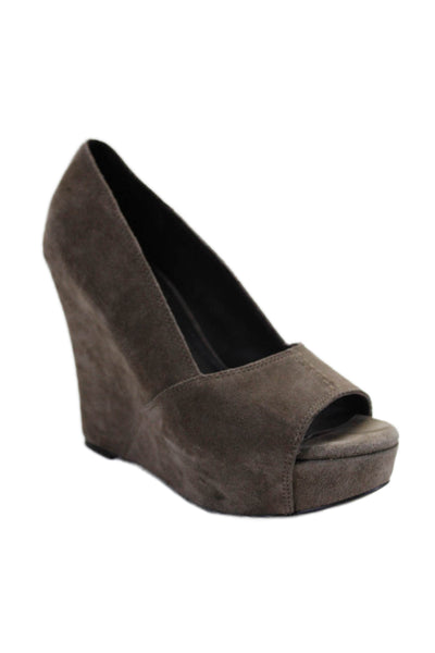 Elizabeth and James Women's Open Toe Suede Platform Wedge Shoes Gray Size 6