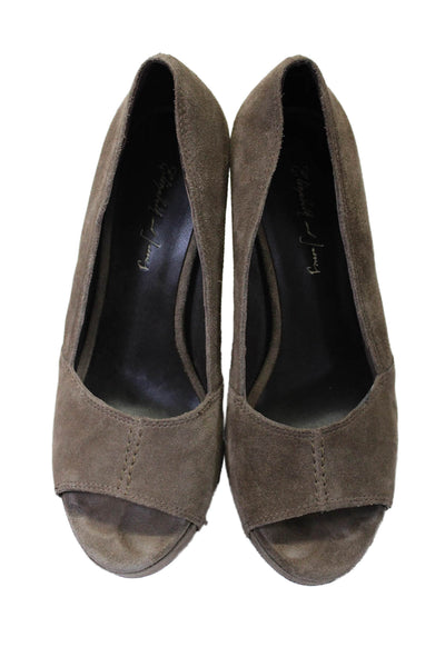 Elizabeth and James Women's Open Toe Suede Platform Wedge Shoes Gray Size 6